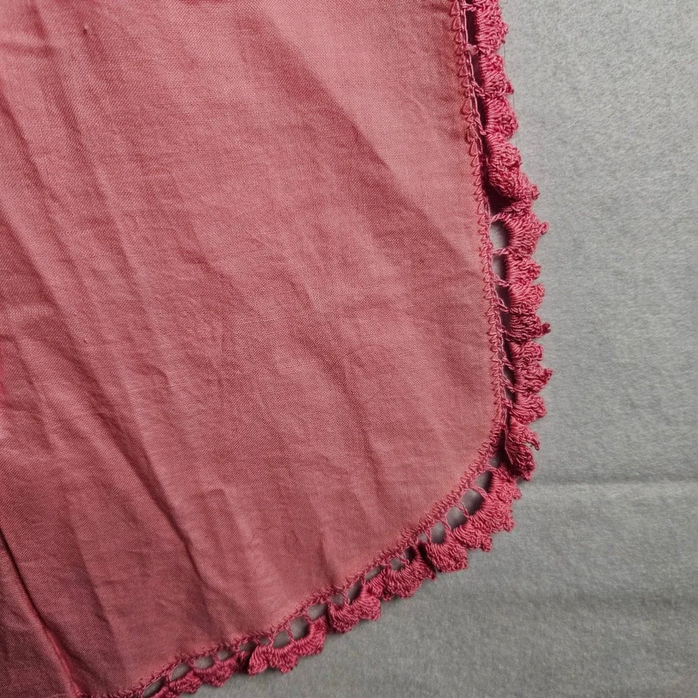 Vintage Pink Handmade Crochet Lace Half Apron with Pocket Scalloped Trim